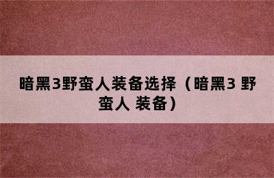 暗黑3野蛮人装备选择（暗黑3 野蛮人 装备）